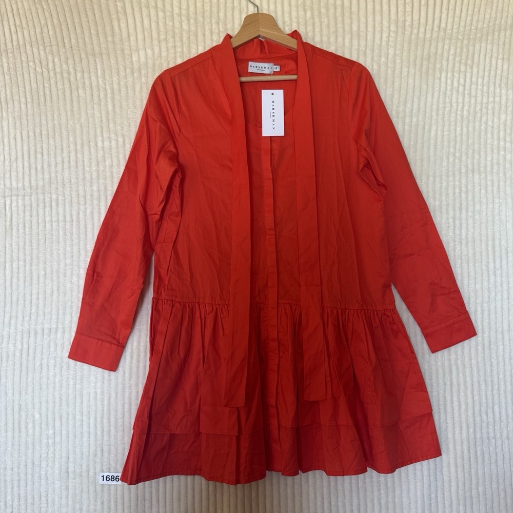 Harshman Laverne Ruffle-Tiered Tie-Front Dress Coral Size XS New With Tags